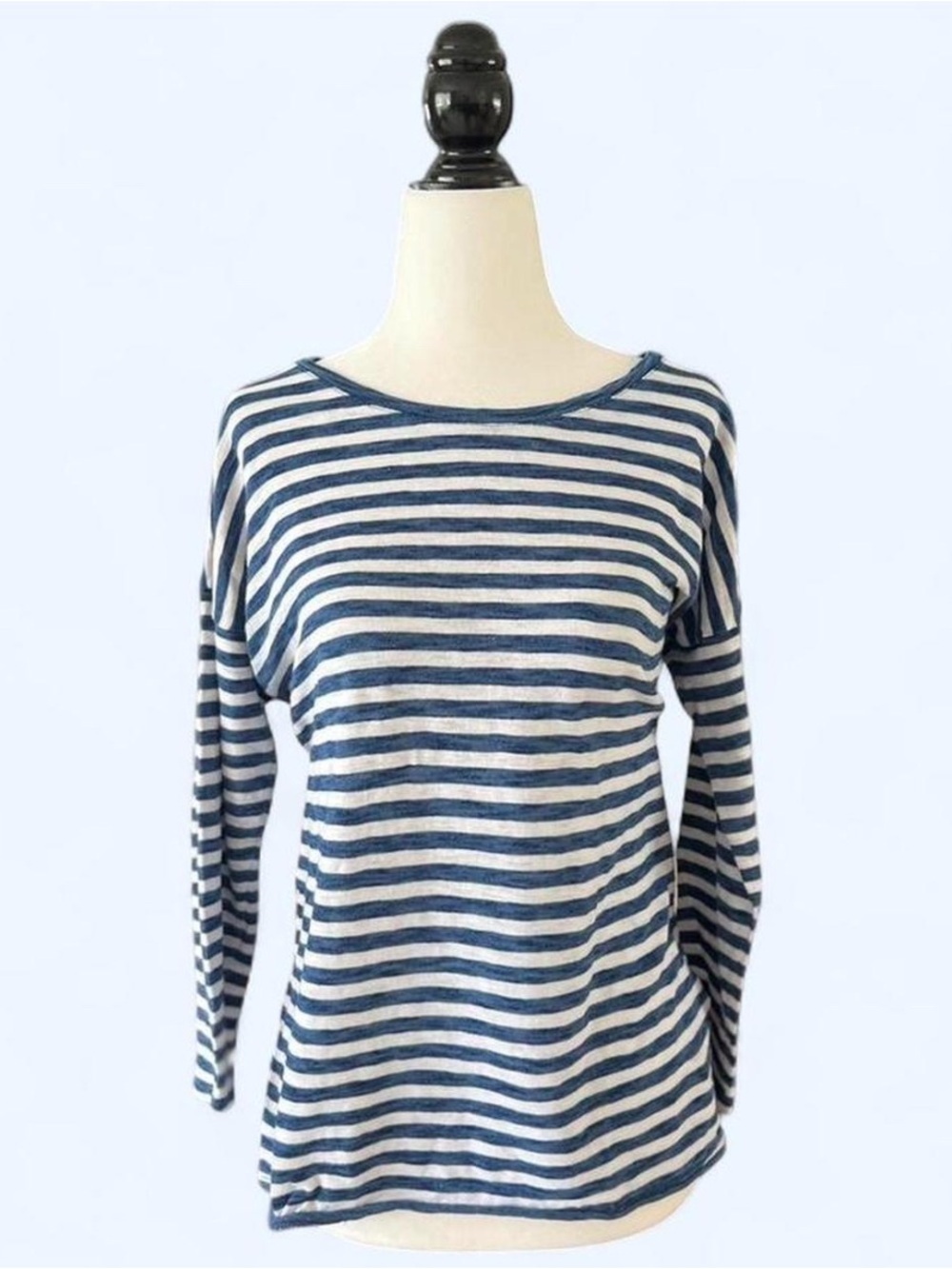 Madewell Navy White Striped Long Sleeve Tee Cotton Boxy Top S Coastal Nautical